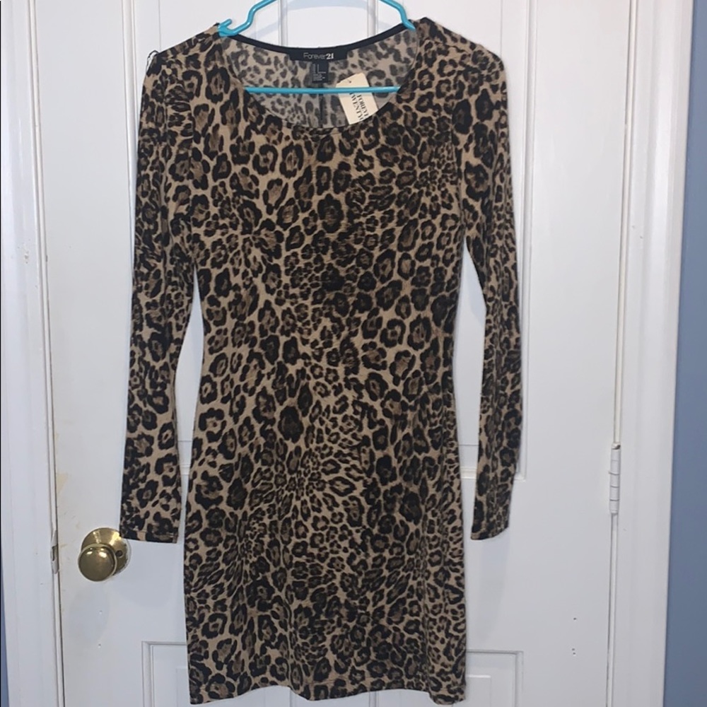 Leopard long sleeve body con mini